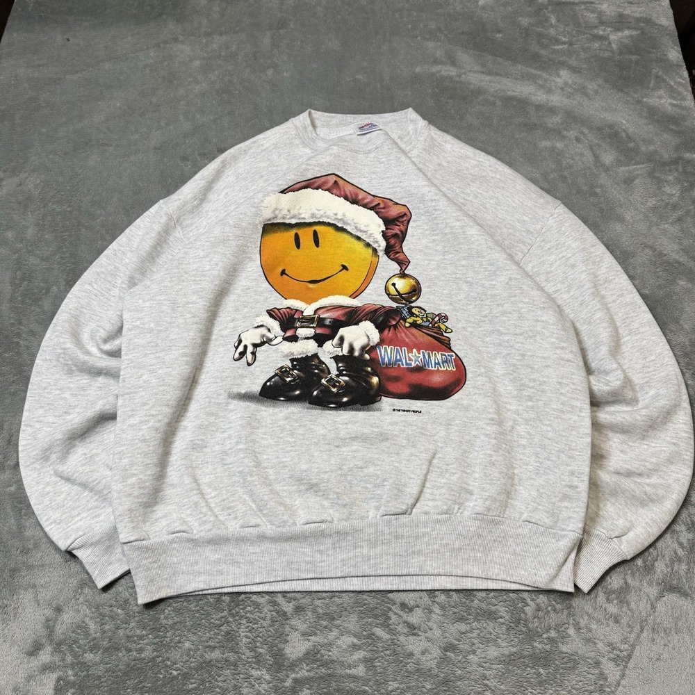 VTG 90s Walmart Christmas Smiley‎ Crewneck Mens Size XL 23x25